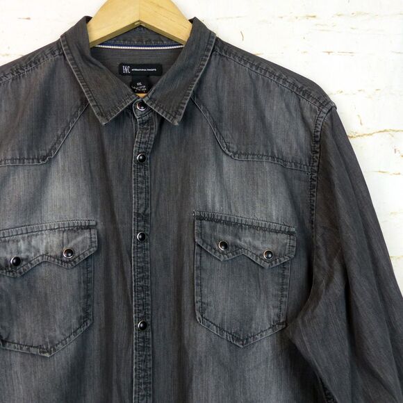 INC International Concepts Shirt Mens XXL Distress Black Western Saw Tooth Pearl - Picture 4 of 11